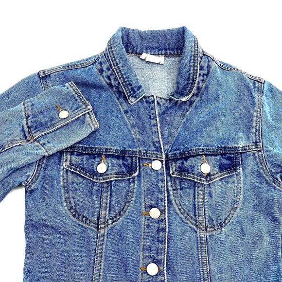 MODA INT INT Jackets & Blazers - MODA INTL Denim Fitted Jean Jacket Button Front Wide Cuff Classic Women Sz S Y2K